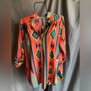 Vibrant Southwest Print Blouse Size Large Cowgirl Western Top